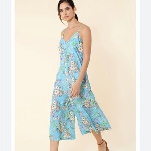 HALE BOB Sleeveless Aria Wide Cropped Leg Jumpsuit Light Blue Floral Small